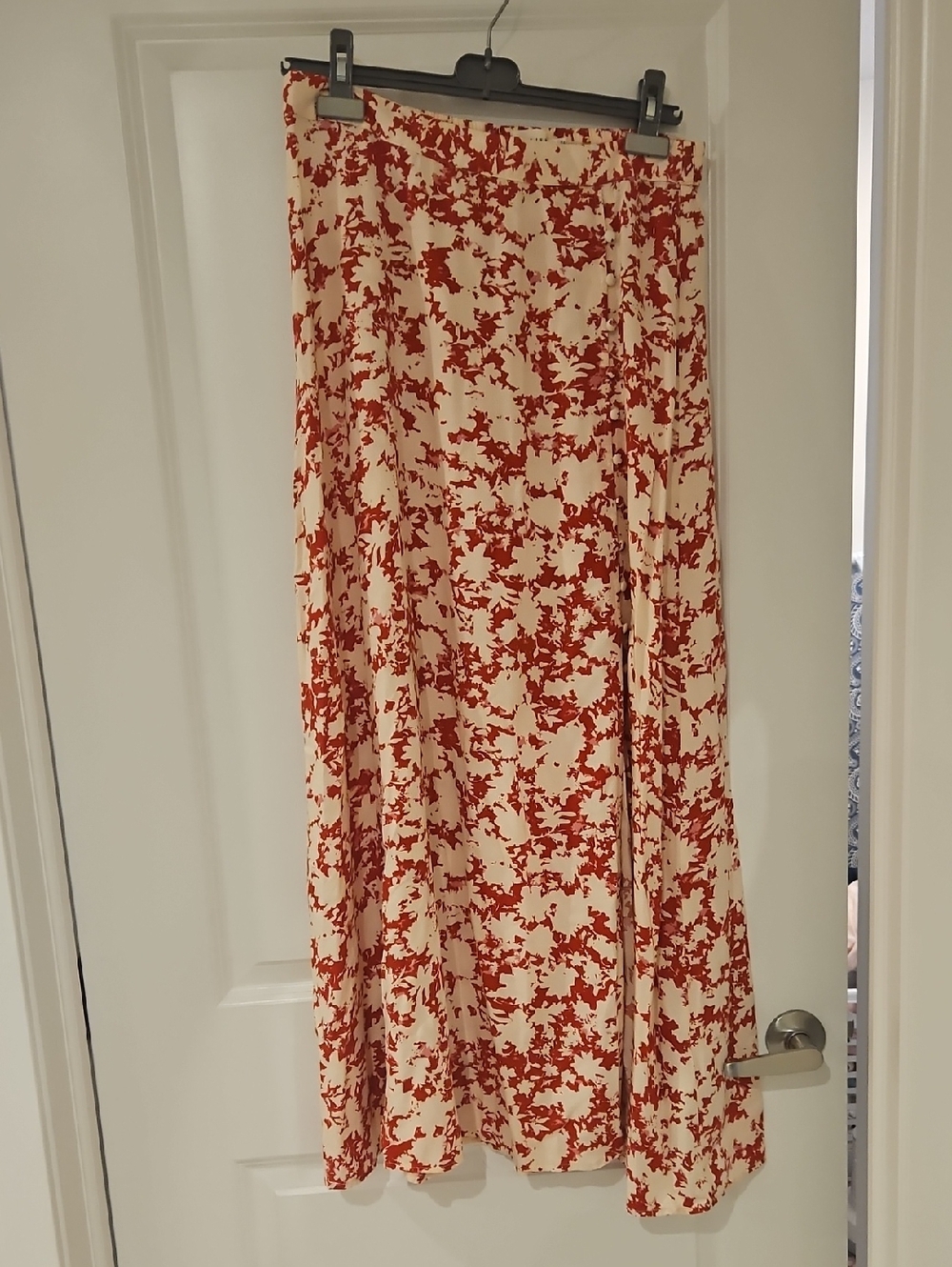 Cream and Red Floral Maxi Skirt